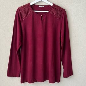LC Waikiki Burgundy Blouse Long Sleeve Lace Details In Great Condition